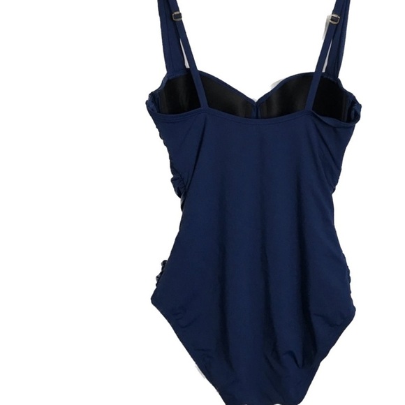 Bleu Rod Kore Shirred Underwire One-Piece Swimsuit swimwear navy NEW 6 - Picture 6 of 10